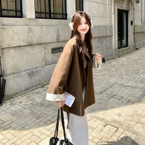 Caramel-Colored British Style Womens Coat Autumn Fashion Outerwear Long Sleeve Zipper Closure Mid-Length High Fashion Sense