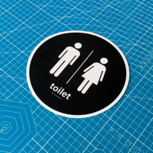 Toilet Restroom Tandas. Premium Sticker Round Sign Signage. Black Color. Complete Set.
