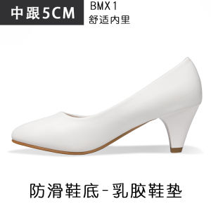 รองเท้าพยาบาลหนังแท้ส้นเตารีดสีขาวรองเท้าลำลองใส่สบายปากตื้นพื้นยาง TPR รองเท้าทำงานช่างเสริมสวยรองเท้าชั้นเดียวผู้หญิงสีดำ