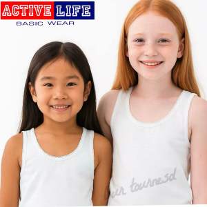 ACTIVE LIFE Plain White Girl’s Sleeveless Sando Tank Pure Cotton For Kids And Teens Best School Wearing Basic Shirt