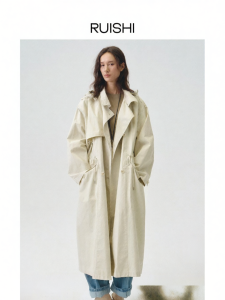 epoque de rueen | Removable Hood Cinch Waist Mid-Length Trench Coat Women Autumn
