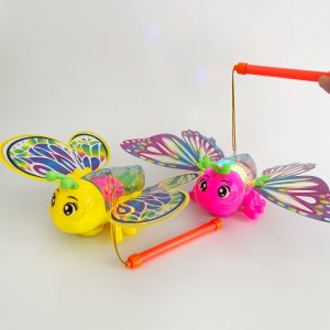 Colorful Cartoon Bee Butterfly Flower Lantern Childrens Mid-Autumn Lantern Festival Handheld Electric Toy with Music Light Rotation
