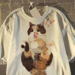 PAZHAOLANG | Plus Size Retro Style Cat Graphic T-Shirt up to 300lb