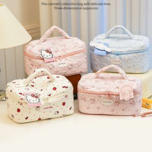 Sanrio | Soft and cute plaid KT cat quilted makeup case for girls portable layered storage bag Cinnamoroll travel cosmetic organizer st