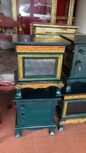 ตู้บริจาค ตู้รับบริจาค ไม้จามจุรี เล็ก S 3สี  ย14 1/2xก 11xส16 1/2 นิ้ว  พร้อมกุญแจล๊อก ไม้แกะสลัก เดินเส้น ประดับกระจกหลากสี