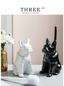 Tlife Zelith Ceramic Toilet Brush with Sandpaper Dog Design Simple Bathroom Cleaning Tool Nylon Bristle Head Plastic Handle