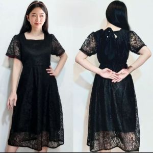 Dress Brukat Wanita Simple Elegant Ribbon Back Dress Lace Fashion Dress Remaja Kiyowo Zh