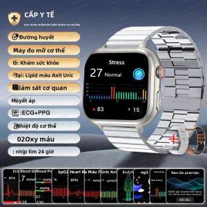 Đồng Hồ Thông Minh Y Tế 2025 Dành Cho Nam Chức Năng ECG+PPG Theo Dõi Nhịp Tim Bằng Laser Đo Đường Huyết Không Xâm Lấn Đo Huyết Áp Theo Dõi Sức Khỏe Chống Nước