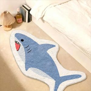 VIKAMA Wavy Edge Ocean Wave Gradient Fluffy Bath Mat Water Absorbent Non Slip Long Bathroom Shower Room Floor Rug Home Decor