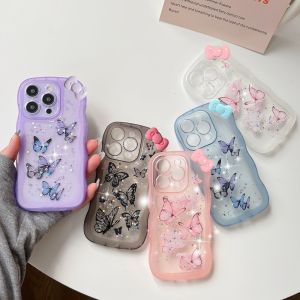 รูปผีเสื้อติดโบว์3D หลากสีต่างหูเคสโทรศัพท์สำหรับ iPhone 13 14 15 16
