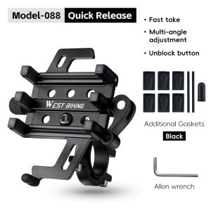 West Biking | WEST BIKING  Bicycle Phone Holder Aluminum Alloy Quick Release Cycling Phone Stand Anti-Shake Unblock Button Durable Phone Cage