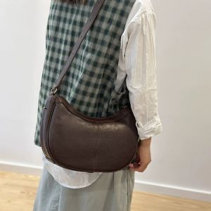 BeeGreen Women High Quality Genuine Leather Shoulder Bag Minimalist Commuter Hobo Bag Large Capacity Casual Sling Bag