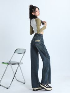 พลัสไซส์ ผ้าขนแกะ ขากว้างหนาเรียงราย เดนิม กางเกงยีนส์ ผู้หญิง ฤดูหนาว พลัสไซส์ สูงรูปลูกแพร์ เอว Slim Straight กางเกง ผู้หญิงสั้น