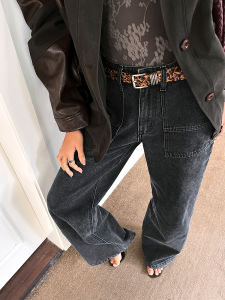 Retro Gray Pocket Patchwork Flare Jeans Women