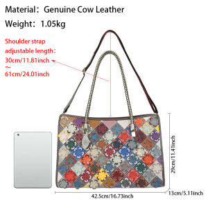 Royal Bagger Genuine Leather Floral Tote Bag Large Capacity Color Stitching Crossbody Bags Retro Satchel Purse for Women 1875
