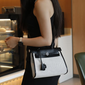 Large Capacity Canvas Herbag Spliced Commuter Womens Bag 2025 New Fashion Color Block 25 Single Shoulder Bag Handbag
