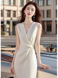 QFN | Elegant French Style Sleeveless White Summer Dress
