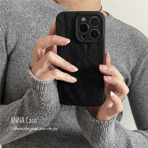 Annacase Elegant Black Wrinkle Silicone Phone Case Full Cover Protection for  13 14 15 Soft Silicone Anti-Fall Protection