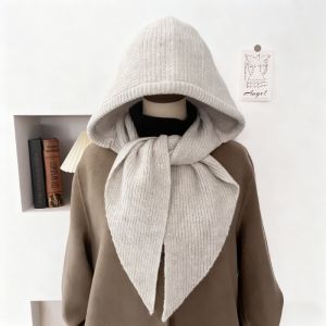 Multicolor for Women Winter Warm Wool Hat Scarf Integrated Knitted Hooded Trendy Skiing Outdoor Sports