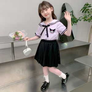 Kurumi Girls Summer 2024 New School Style JK Set Short Sleeve Dress And Skirt Childrens Clothing for Girls Age 3-14