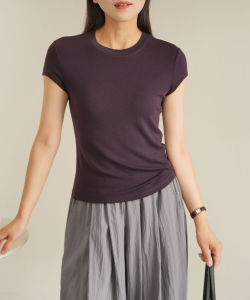 Lanxim Tianli Wool Ladies Summer Thin round Neck T-Shirt Short Sleeve Casual Style Pure Color Sweat Absorbent Fashion Top