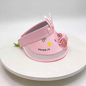 Children Sunscreen Hat with Electric Fan Cute Wide Brim Empty Top Hat USB Rechargeable Outdoor Sun Hat