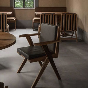 Retro Wooden Dining Chair Designer Coffee Shop Hotel Casual Seating Furniture Cat Scratch Leather Seat Backrest High Density Foam