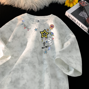 Summer Tie Dye Short Sleeve Mens T-Shirt Loose Casual Half Sleeve Trendy Design Breathable Polyester Fiber Streetwear