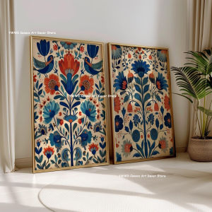 2pcs/set Scandinavian Art Norwegian Folk Art Floral Canvas Print Nordic Abstract Plant Wall Art Poster for Spring Home Decor