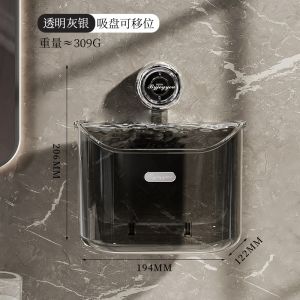 Suction Cup Lid Toilet Paper Storage Rack Wall Mounted Bathroom Waste Paper Basket No Drilling Required Long Tube Shape PET Material