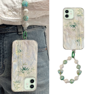 Elegant Bamboo Feather iPhone 11 Case Womens New Style Anti-Fall Simple Love Apple Eleven Sparkling Powder Lace Hard Shell Anti-Slip Case