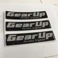 GEAR UP Logo Emblem Original Design Perodua Bezza Acia Myvi Ativa Alza Aruz Kancil Kelisa Kenali Kembara   Size: 7cm x 1.6cm  Ukuran: 70 x 16mm  Sticker 3M Original Design Perodua Emblem. 
