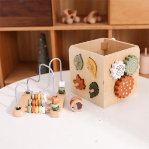 Wooden Multifunctional Bead-Wrapping Box Early Education Intelligence Toys Childrens Educational Plaything Shape Color Recognition