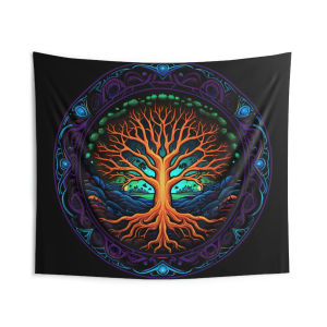 VIKAMA Bohemian Tree Of Life Mandala Tấm Thảm Ảo Ảnh Thiền Chữa Lành Vải Polyester Phòng Khách Phòng Ngủ Lối Vào Trang Trí