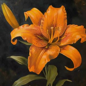 Tranh sơn dầu hoa loa kèn vàngTranh treo tường dán tường phong thủy tình yêu và phú quý.CGI-937