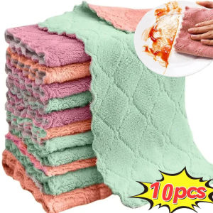 คอรัลขนแกะหนา 5/10/20 ชิ้น ผ้าล้างจานดูดซับไม่ไหล สีพื้น สีกระเทียม สีน้ำเงิน สีทองเทียม