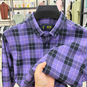 Áo Sơ Mi Nam Oxford Cotton Nguyên Chất 100% Chống Nhăn Chống Nhăn Thường Ngày Dài Tay Kẻ Caro Mùa Xuân Thu Quần Áo Công Sở Áo Sơ Mi Cho Bố