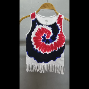 Patriotic Tie-Dye Graphic Print Fringe Tank Top XS-XL 4-16Y for Gils Kids
