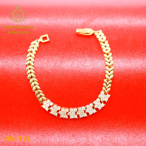 Lắc Tay Nữ Vòng Tay Mặt Lá Đính Đá Titan Xi Mạ Vàng Non 24k Thật Cao Cấp (Không Bị Xỉn Đen) - Trang Sức Hava Hong Kong