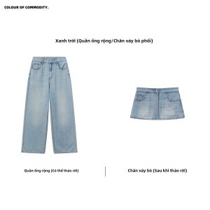 JNXS | Quần Jeans Ống Trực Tiếp Thắt Dây Phía Sau Mô Phỏng Hai Mảnh