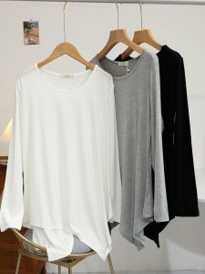 เสื้อยืดโมดอลทรงหลวมยาวปานกลางสำหรับผู้หญิง ฤดูร้อน 2023 ทรงหลวม แขนยาว คอกลม สีสันสดใส ทรงหลวม ลำลอง โยคะ โยคะ รัดรูป