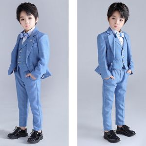 ชุดสูทเด็ก สีฟ้า สูทเด็กชาย ชุดไปงานเด็กผู้ชาย เสื้อกั๊ก+สูทแขนยาว+ กางเกงขายาว childrens suit