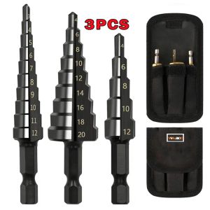 3 Pcs Cone Drill Hole Saw STEP DRILL MATA BOR PAGODA KERUCUT TITANIUM ISI 3pcs Spiral HSS Steel Titanium Coated mata bor Pagoda besi kerucut Cone drill hole saw