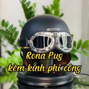 Mũ bảo hiểm xe máy RONA PUG kèm kính phi công viền bạc nón bảo hiểm nam nữ freesize có ốp tai da che nắng - Nón Trùm