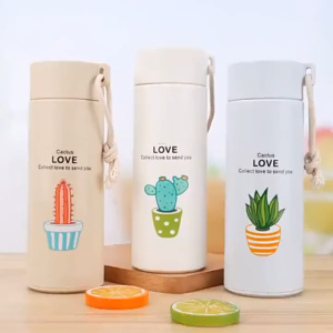 Botol Minum Kaca Motif Kaktus Unik 450ml Tumbler Termos Sovenir