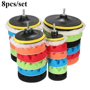 8Pcs Buffing Pad Set Thread 5inches Auto Car Repair Polishing Pad Kit for Car Polisher+Drill Adaptor Power Tools Accessories