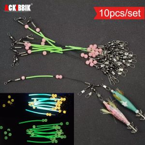 10pcs/set Pre-tied Sabiki Rig Anti-Tangle Saltwater Fishing Rig with Glow Beads High Strength Swivels Snaps Rock Fishing Tackle