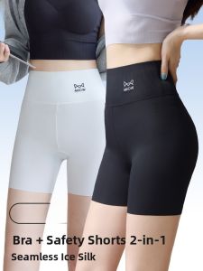 MiiOW | High Waist Safety Pants Womens Summer Anti-Light Walking Black Base Layer Shorts Underwear Cat Person Two-In-One Outerwear