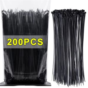 200/100PCS Self-locking Plastic Nylon Tie Black and White Cable Tie Fastening Ring Cable Tie Zip Wraps Strap Nylon Cable Tie