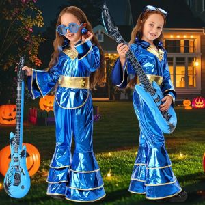 Kids Disco hippie Outfits Halloween Sequins Pop jazz dance Costume Boys Black jacket Bell Bottom Pants set